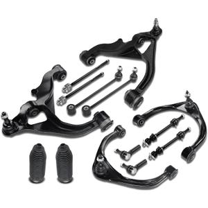 Frenzybro14pcs Front Upper Lower Control Arms Front Sway Bar Tie Rod End Link Rear Stabilizer Bar Link Rack Pinion Boot Left Right Side Suspension Kit Replacement for 2009-2012 Dodge Ram 1500-4WD