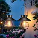 pearlstar 2 Pack Solar Lantern Outdoor Hanging Light Waterproof Metal Solar Lamp for Yard Garden Pathway Patio Porch Decor(Black)