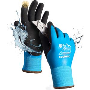 toolant Waterproof Winter Work Gloves for Men and Women, ANSI A4 Cut Resistant Freezer Gloves for Outdoor Cold Weather (Large, Blue)