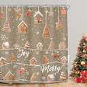 Riyidecor Merry Christmas Shower Curtain 72Wx72H Inch Happy Xmas New Year Winter Holiday Festival Cute Lovely Reindeer Snowflake Gingerbread Bathroom Decor Fabric Polyester Waterproof 12 Pack Hooks