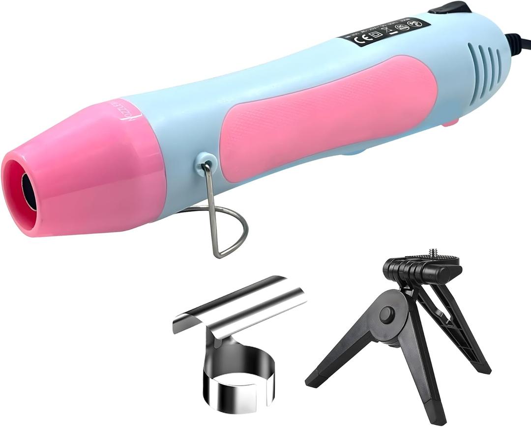 QST EXPRESS Heat Gun, 350W Mini Heat Gun with Reflector Nozzle Dual Temperature Settings Fast Heat Hot Air Gun Tool for Crafting, Heat Gun for Craft Dryer, 6.56 Ft Overload Protection for Drying Paint (Blue and Pink)