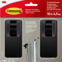 Command 10 lb Matte Black Curtain Rod Hooks, 2 Hooks and 4 Command Strips, No Drilling Christmas Decorations, Use with Rod Diameters 0.5-0.75"