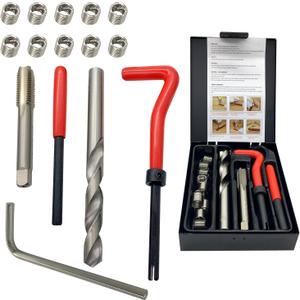 M12x1.25 Thread Repair Kit, Helicoil Thread Inserts Taps Kit with HSS Drill Bits Compatible Hand Tool Set for Damaged Thread Auto Repairing(Metric)