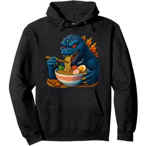 Kaiju Eating Ramen Japanese Funny Monster Eating Ramen Pullover Hoodie Medium