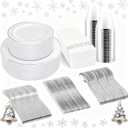 bUCLA 350PCS Silver Plastic Dinnerware Set for 50 Guests - Silver Plates Disposable Include 50 Dinner & 50 Dessert Plates,50 Forks,50 Knives,50 Spoons,50 Cups,50 Napkins for Party & Christmas