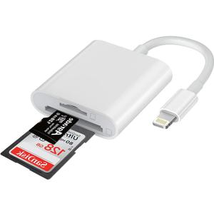 Apple MFi Certified Lightning to SD Card Reader for iPhone, Dual Card Slot Memory Card Reader for iPhone, Supports SD/TF Cards Trail Game Camera Viewer, Portable Micro SD Card Reader for iPhone