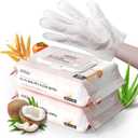 IMMHABI 50 Pcs Cleaning Deodorizing Pet Glove Wipes for Dogs & Cats, Hypoallergenic Dog Bath Wipes with Natural Deodorizer Persimmon Tannin, Pet Bathing Wipes for Horse Coat Care Coconut Scent