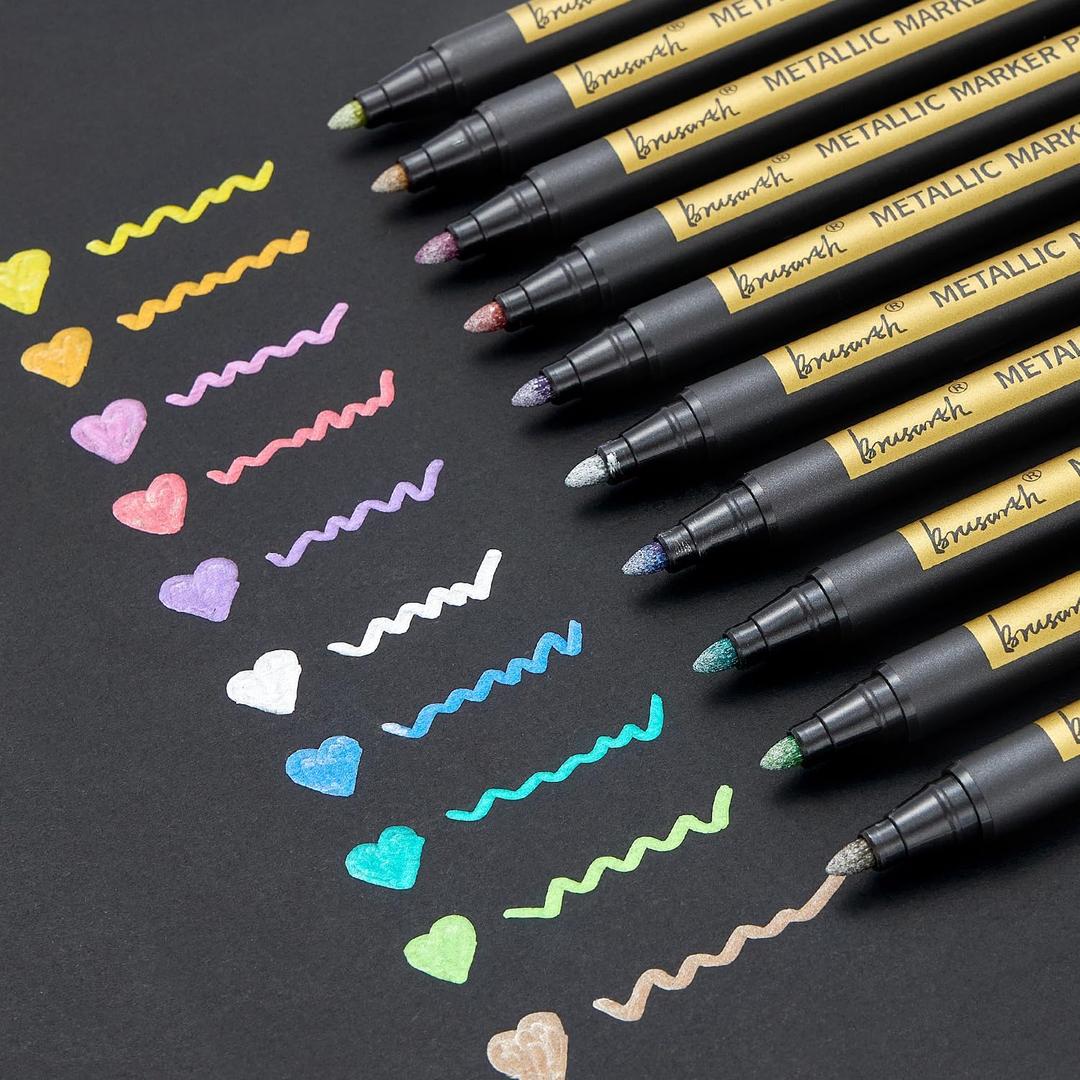 Metallic Marker Pens - 10 Colors Medium Point Metallic Markers for Rock Painting,Black Paper,Scrapbooking Crafts, Card Making,DIY Photo Album,Ceramic Metallic Marker Pens - 10 Colors Medium Point Metallic Markers for Rock Painting,Black Paper,Scrapbooking Crafts, Card Making,DIY Photo Album,Ceramic