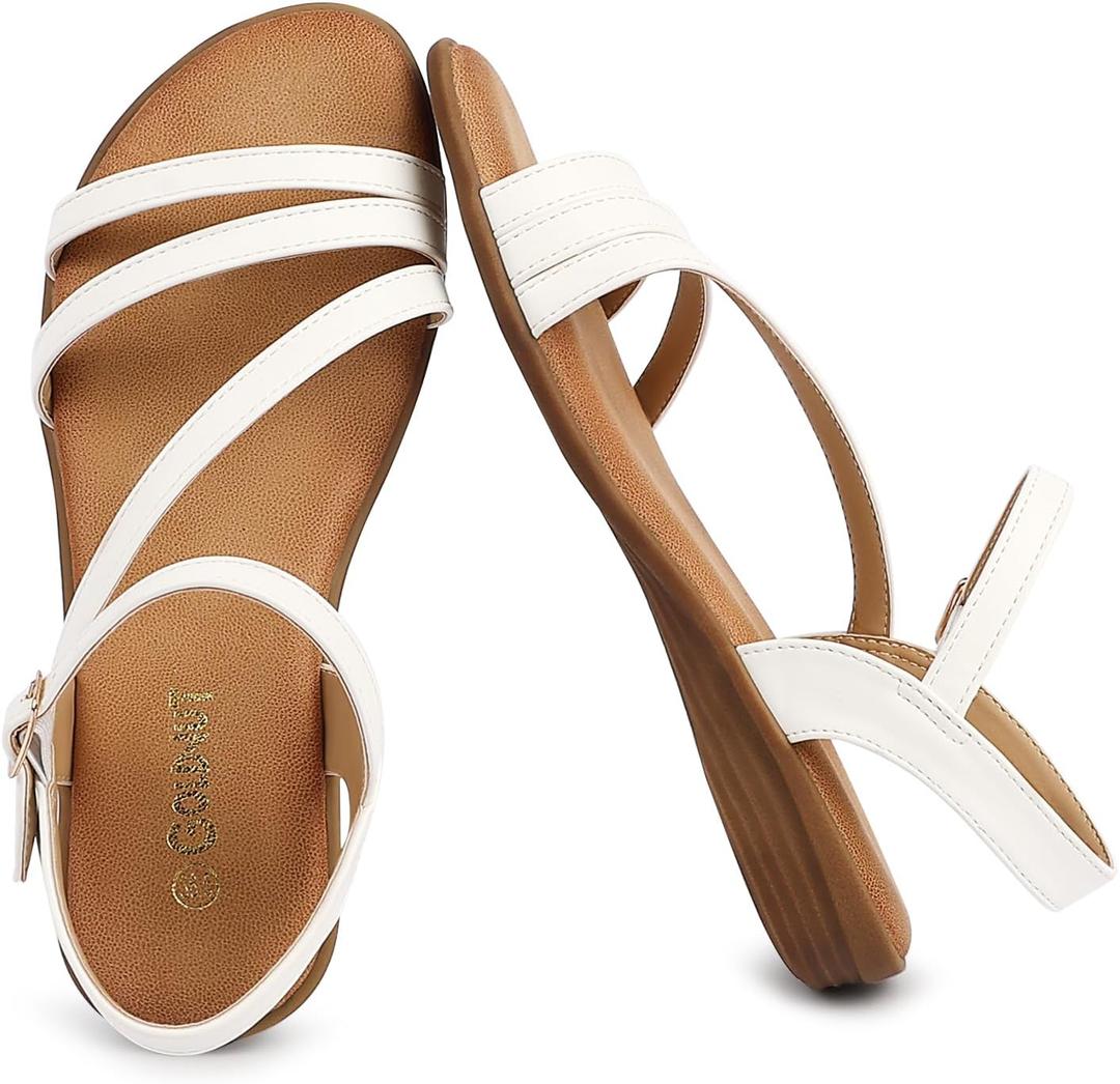 Flat Sandals For Women Dressy: Comfortable Strappy Sandal Ankle Buckle Open Toe Summer Beach Walking Vacation Daily Wear Size 5-10.5