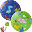 PlayZap 2 Pack Playground Balls for Toddlers, Dinosaur Kickballs for Kids 3-12, 8.5" Rubber Bouncy Balls with Pump, Indoor & Outdoor Dodgeball Toys for Boys & Girls Gifts (Green+blue Dinosaur)
