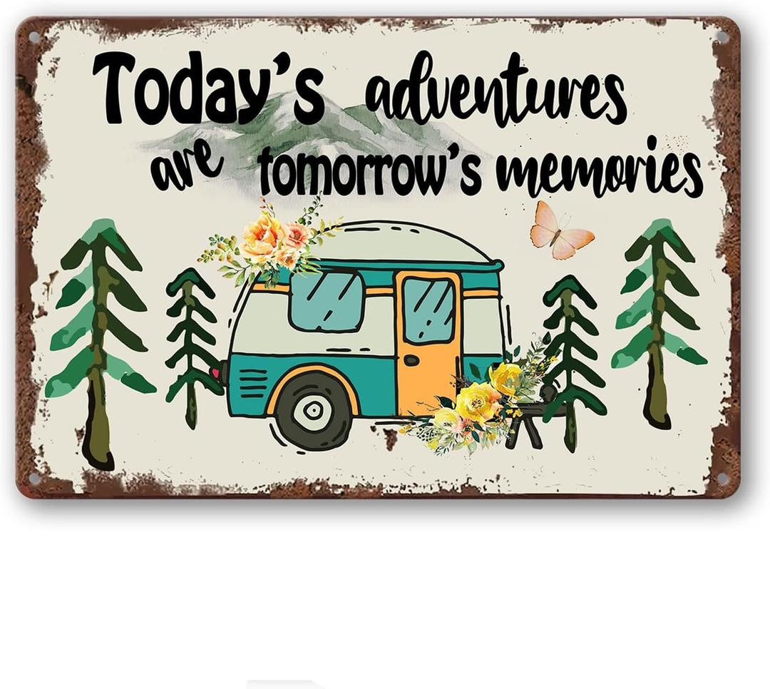 Camping Wall Decor Camper Adventure Tin Sign Rv Decorations For Inside Camper Happy Campers Gifts Metal Signs Campsite Decorations Farmhouse Rustic Home Decor