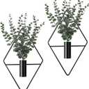 Jexine 4 Pcs Hanging Planters with Artificial Eucalyptus Metal Hanging Vase Indoor Plants Holder Modern Geometric Boho Bathroom Wall Decor for Living Room Home Office(Black)