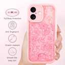 MZELQ Compatible with iPhone 16 Case Silicone Card Holder, Cute Pattern Rose Flower Floral Cover for Girls Women -Pink