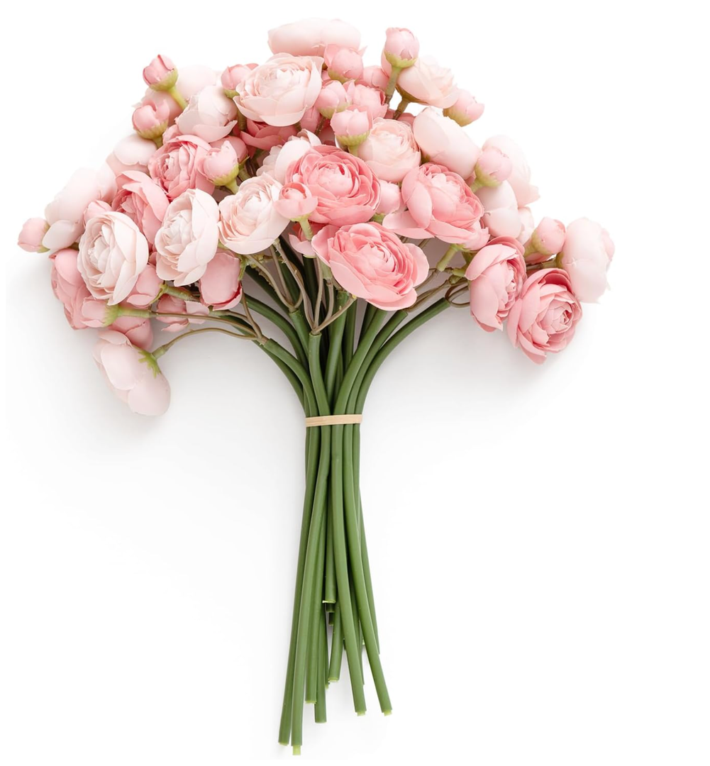 Ling's moment Ranunculus Artificial Flower, Faux Silk Mini Ranunculus Flowers for DIY Bouquet, Bulk Fake Wedding Filler Flowers for Centerpieces Arrangements Bridal Shower Decorations, Dusty Rose