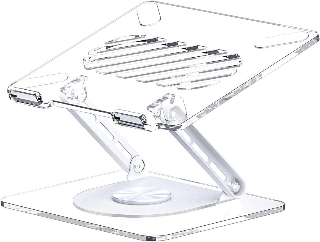 Acrylic Laptop Stand for Desk with 360 Rotating Base Ergonimic Foldable Clear Laptop Riser Compatible with MacBook Pro/Air Notebook up to 16 Inches, Acrylic Transparent (New Clear)