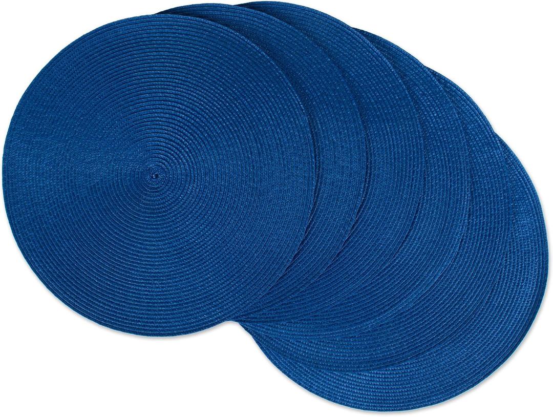 DII Classic Woven Tabletop Collection, Indoor/Outdoor Placemat Set, Round, 15" Diameter, Nautical Blue, 6 Piece