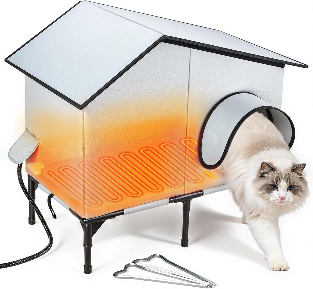 Heated Outdoor Cat House with Heater, Waterproof and Insulated Cat Shelter for Winter, Durable and Warm Cat Houses for Outdoor Cats, Ideal for Feral, Stray, and Barn Cats