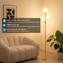 Fiqevs Mid Century Modern 3 Globe Tree Floor Lamp - Dimmable LED Standing Lamp with Bulbs, Warm Light for Living Room Bedroom Office - Antique Brass/Gold