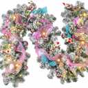 Riceshoot 6 ft Pastels Christmas Garland with Lights for Mantle Pink Candy Xmas Garland Macarons Christmas Decorations for Front Door Fireplace Porch Table Centerpiece Outdoor Party Decor