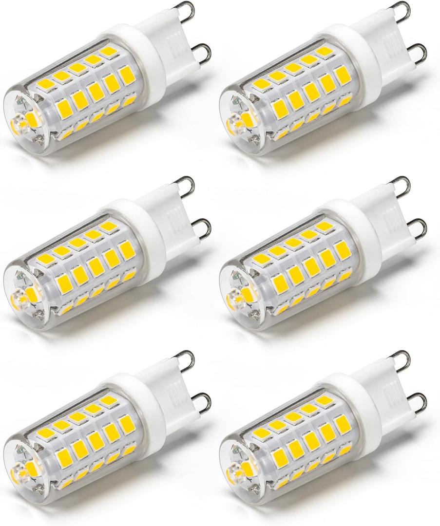 6 Pack G9 LED Bulb Dimmable 4W, 30W 40W Halogen Equivalent, 120V No Flicker 360 Beam Angle 400LM G9 LED Light Bulb (Daylight White) (Daylight White 6000k)