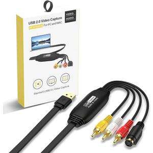 VHS to Digital Converter, USB Video Capture Card 1080P: Convert VHS Tapes, Camcorders to Digital Files on PC/Mac, RCA AV to USB 2.0, Record & Save Home Videos & Gameplay, Plug & Play, No Driver Needed
