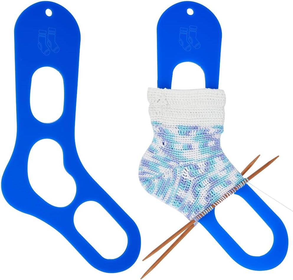 BENECREAT 2Pcs Acrylic Sock Blockers, Blue Large Knitting Sock Ruler Stocking Blockers Socking Stretchers for Knitting & Crochet Stocking Knitters, 3mm Thick