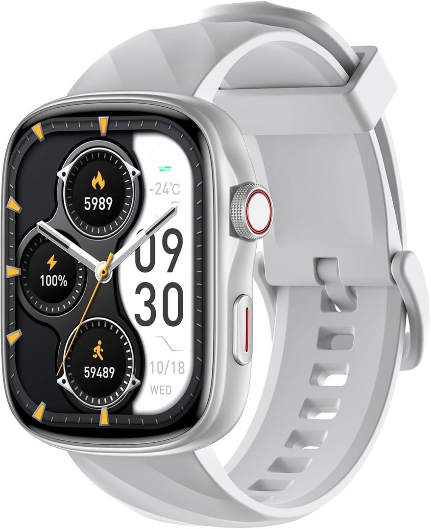 Smart Watch 45-Day Battery, Ultra HD 1.95" AMOLED  3ATM Waterproof, Bluetooth Calling, 130+ Sports Modes, Heart Rate Blood Pressure Sleep Tracker for iPhone Android (Silver)