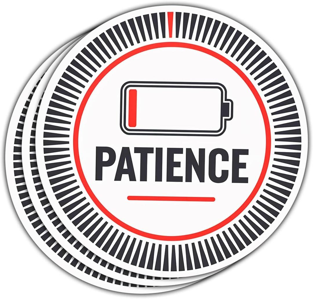 10 x 3 Pcs Patience Low Battery Sticker, Funny Bumper Sticker, Battery Stickers - Vinyl Sticker 3 Inches for Water Bottles Laptop Phone Car Ski Helmet