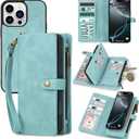 TwoHead Wallet Case Compatible with iPhone 16 Pro Max,Detachable Magnetic Phone Case,PU Leather All-Round Protective Case Wallet with Card Holder/Change Pocket,6.9 in,Blue