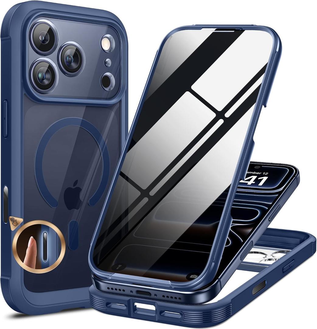 Miracase Magnetic for iPhone 17 Pro Max Case with Privacy Screen Protector [Compatible with MagSafe],Full Camera Protection and Full Body Shockproof Bumper 17 Pro Max Phone Cover 6.9", Blue