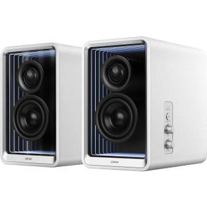 Edifier QR65 Desktop Active Monitor with 2.75" Long-Throw Aluminum Diaphragm mid-Low Drivers, Hi-Res Audio, Brilliant Light Effects, 70W Output Power Bluetooth Speakers with Stands - White