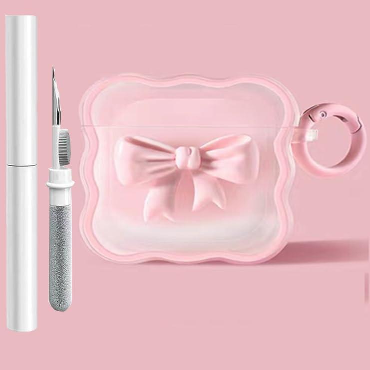 Cute AirPods 4 Clear Case, Girly 3D Bow Design Soft TPU Protective Shockproof Kawaii Airpod iPod 4th Generation Cover with Cleaner Kit & Keychain for Girls Women