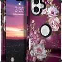 Hocase for iPhone 17 Case 6.3", Heavy Duty Shockproof Protection Soft Silicone Rubber+Hard Plastic Bumpers Hybrid Protective Case for iPhone 17 2025 - Royal Purple Flowers