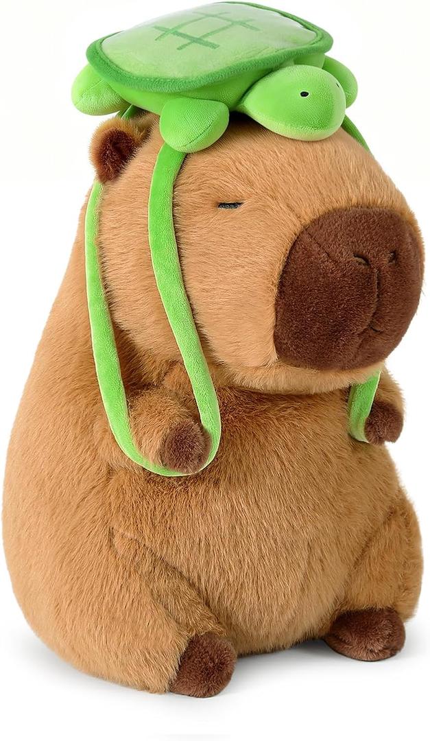 Ditucu Cute Capybara Plush with Turtle Backpack Soft Capibara Stuffed Animal Plushies Toys Hugging Gifts for Kids Brown 9 inch