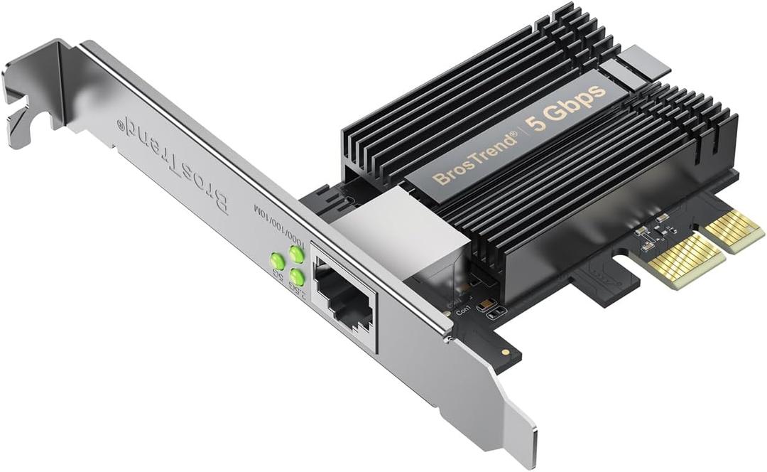 BrosTrend 5Gb PCIe Network Card, PCIe Ethernet Card with Extra Low-Profile, PCI Express Network Adapter for PC Windows 11/10 & Windows Server 2022 ONLY, PCI-e to 5 Gigabit NIC Lifetime Protection