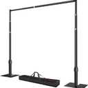 Pipe and Drape Backdrop Stand, 10x10ft Heavy Duty Adjustable Background Frame with Metal Base, Back Drop Holder for Parties Photography Wedding Photoshoot Decoration - Black
