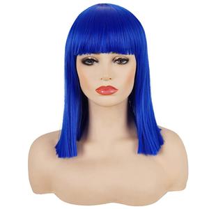 morvally Short Straight Bob Wig Heat Resistant Hair with Blunt Bangs Natural Looking Cosplay Costume Daily Wigs (14", Blue)