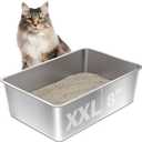 Stainless Steel Litter Box, XXL Extra Large Cat Litter Box,High-Sided Metal Litterbox for Big Cat,Multiple Cats,Easy to Clean,Non Stick and No Smell,23.6x15.7x8inch