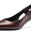Pointed Toe Slingback Kitten Heels for Women, Leather Stiletto Heel Pumps with Elastic Strap Elegant Bridal Heel Dating Party Work Office Backless Pumps Shoes (8.5, Dark Brown)