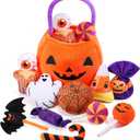 HyDren 11 Pcs Halloween Pumpkin Toys My First Plush Halloween Basket Pumpkin Baskets with Handles Ghost Candy Corn Bat for Kids Toddler Party Decoration Gift(Orange)