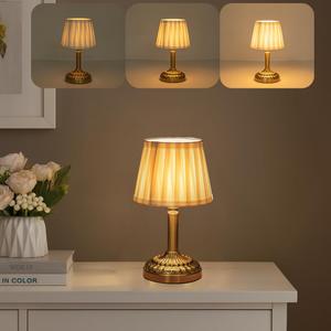 3 Way Dimmable Touch Control Cordless Table Lamp with Pleated Fabric Shade Glam Rechargeable Bedside Nightstand Lamp Small LED Desk Lamp for Room Decor Dorm Housewarming Gifts