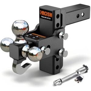 Adjustable Trailer Hitch, 360° Swivel Tri Ball Mount with Tow Hook & Lock