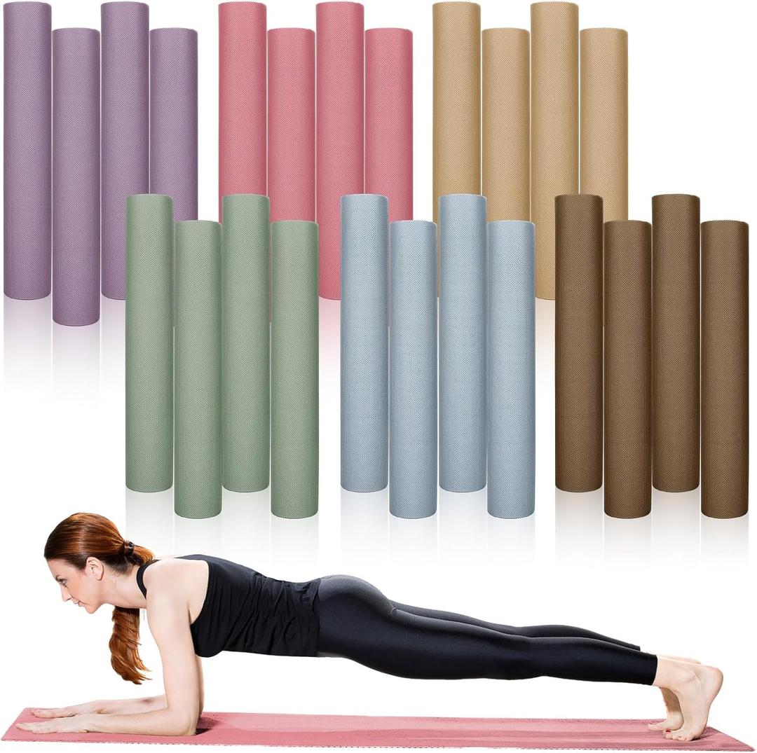 Timgle 24 Pack 68" x 24" Yoga Mat Bulk, 4mm Thick Extra Long Sports Mat Anti Slip Tear Resistant Yoga Exercise Set for Fitness Stretching Home Workout Gym and Studio (blue, pink, green, purple, brown, khaki)