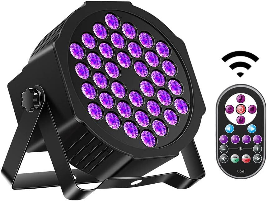 36LED Black Lights, U`King 72W UV Stage Lights Blacklight with Glow in The Dark Party Supplies by DMX Remote Control for Halloween Stage Lighting (1 Pack)