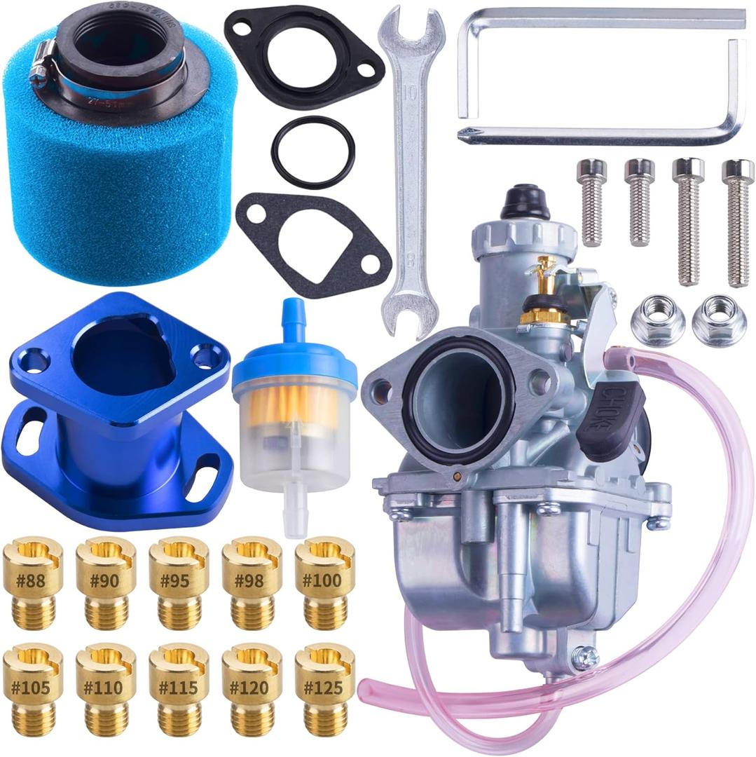 VM22 Racing Performance Carburetor Carb Mainfold Intake Pipe Air Filter Fit For Predator 212cc GX160 Honda GX200 CT200U 196cc KT196 Clones Go Kart Mini Bike Race Kart (Blue)