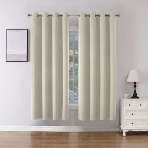 Joydeco Blackout Curtains 72 Inch Length 2 Panels Set, Thermal Insulated Long Curtains& Drapes 2 Burg, Room Darkening Grommet Drapes for Bedroom Living Room Window (Light Beige, W52 x L72 Inch)