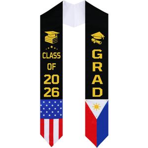 Cosweet 73" Dual Flag Graduation Stole - Class of 2026 Graduation Sash with Country & USA Flags, Grad Gift for Women Men