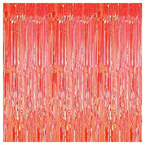 Set of 3 Pack, KatchOn, Neon Red Streamers Party Decorations -3.2x8 Feet | Graduation Backdrop for Graduation Decorations 2025 | Red Backdrop for Carnival Decorations | Red Fringe Backdrop, Red Birthday Decorations