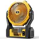 Battery Operated Fan for Dewalt 20V Max Battery, 5.7m/s High Speed Rechargeable Portable Fan with USB Powered & 4 Speed & 2 Light for Camping, Workshop, Garage, Jobsite (Not Included Battery) - Yellow