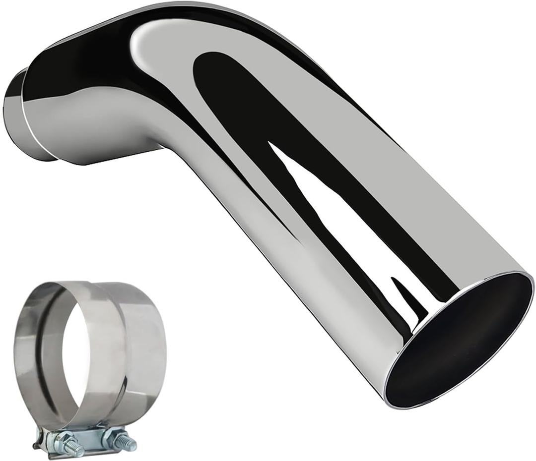 Universal 4" to 6" Exhaust Elbow Pipe with Steel Clamp - Silver Chrome or Black Painted for Car, Truck & Diesel